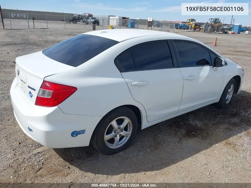 2012 Honda Civic Natural Gas VIN: 19XFB5F58CE001106 Lot: 40667754