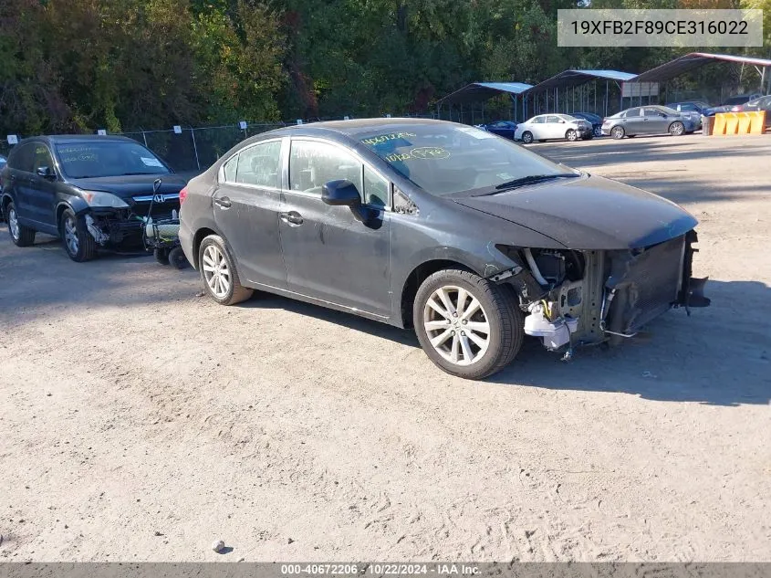 2012 Honda Civic Ex VIN: 19XFB2F89CE316022 Lot: 40672206