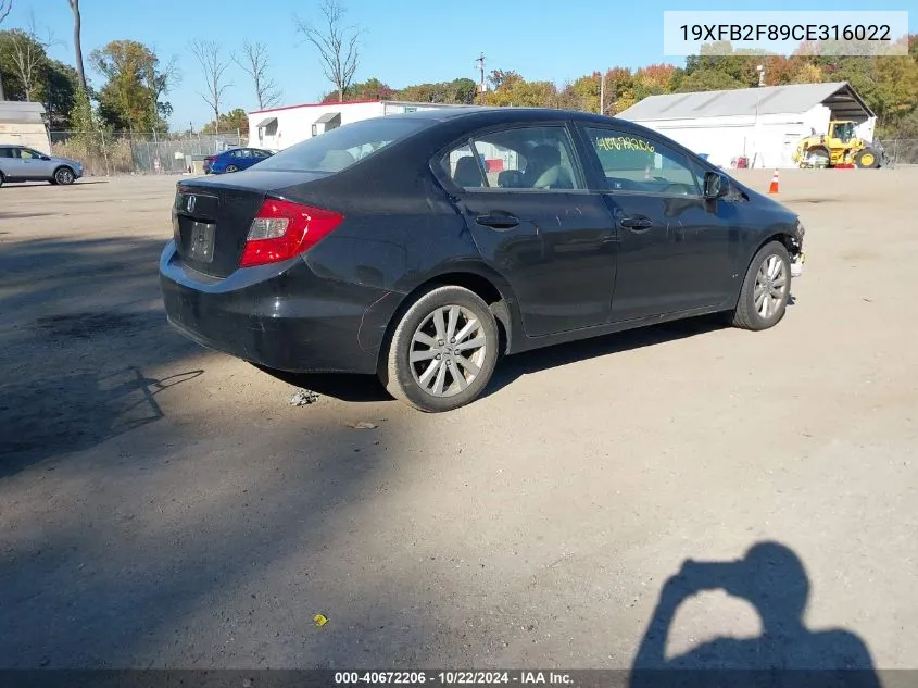 2012 Honda Civic Ex VIN: 19XFB2F89CE316022 Lot: 40672206