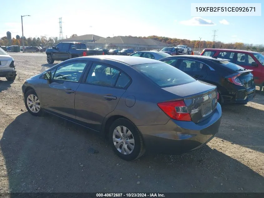 2012 Honda Civic Sdn Lx VIN: 19XFB2F51CE092671 Lot: 40672607