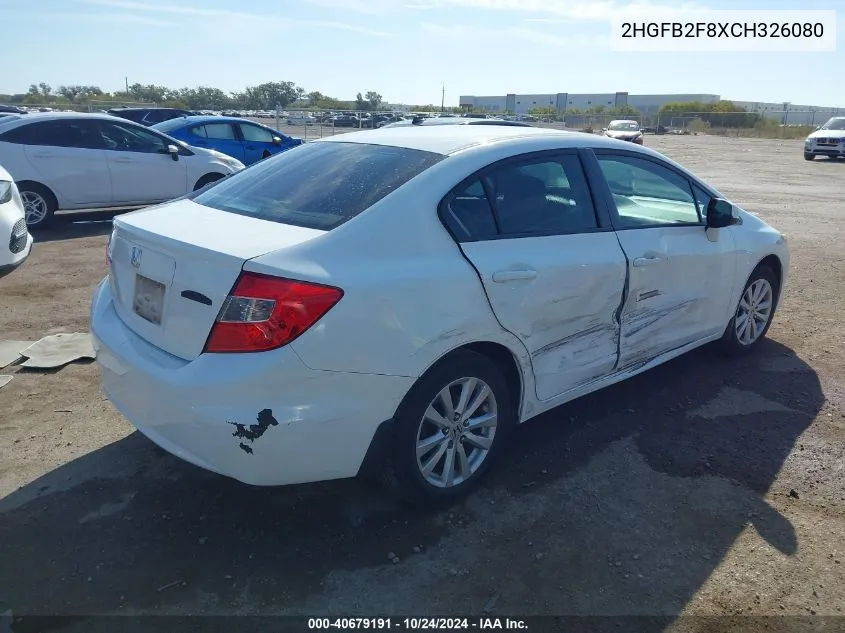 2012 Honda Civic Ex VIN: 2HGFB2F8XCH326080 Lot: 40679191