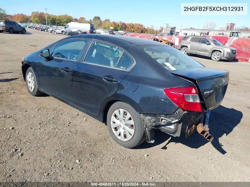 2012 Honda Civic Sdn Lx VIN: 2HGFB2F5XCH312931 Lot: 40682611