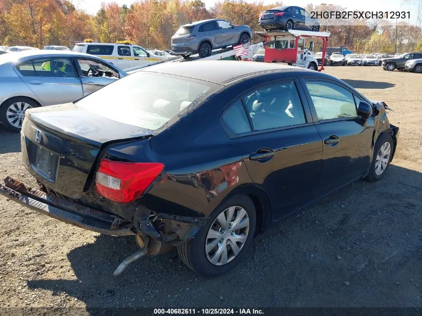 2012 Honda Civic Sdn Lx VIN: 2HGFB2F5XCH312931 Lot: 40682611