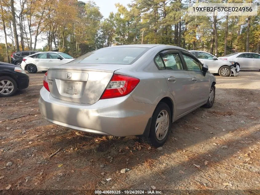 2012 Honda Civic Sdn Lx VIN: 19XFB2F57CE024956 Lot: 40689325