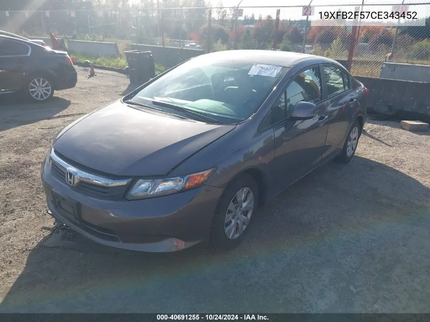 2012 Honda Civic Sdn Lx VIN: 19XFB2F57CE343452 Lot: 40691255