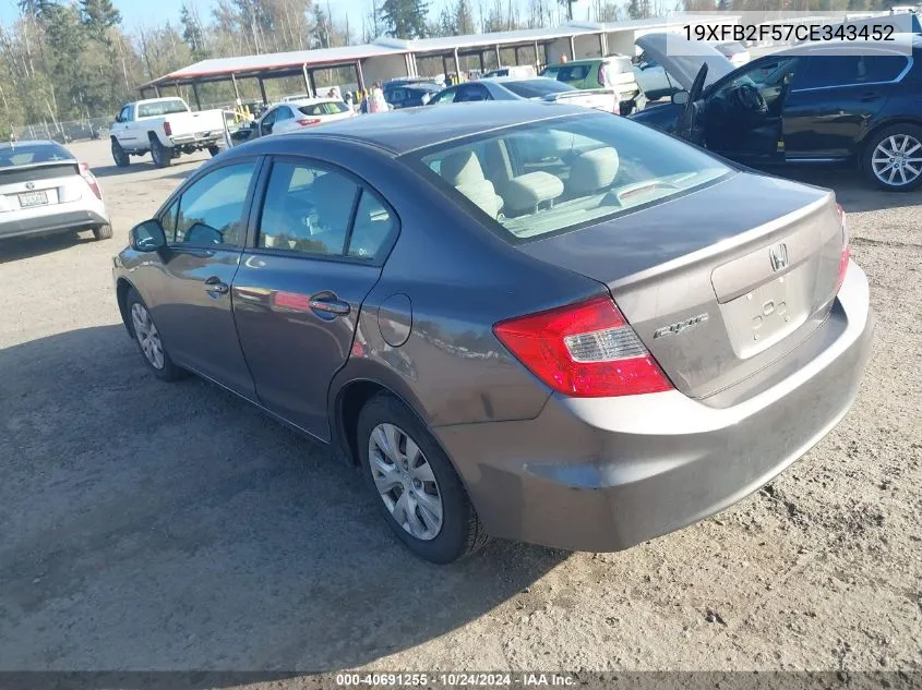 2012 Honda Civic Sdn Lx VIN: 19XFB2F57CE343452 Lot: 40691255