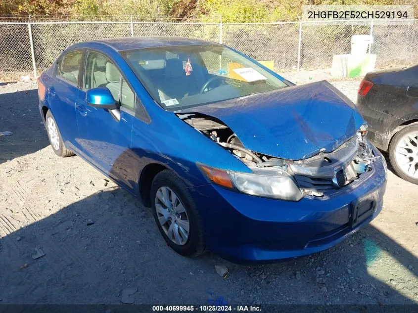 2HGFB2F52CH529194 2012 Honda Civic Sdn Lx