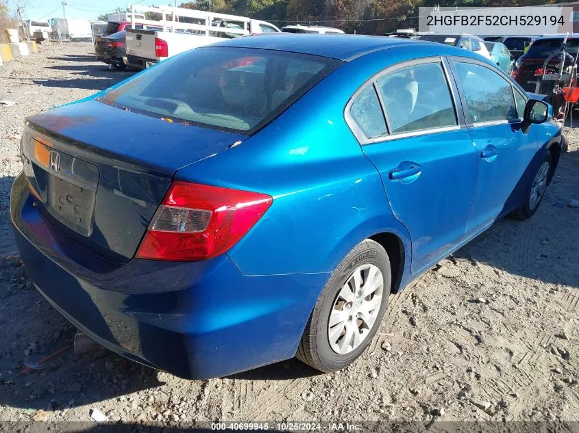 2012 Honda Civic Sdn Lx VIN: 2HGFB2F52CH529194 Lot: 40699945