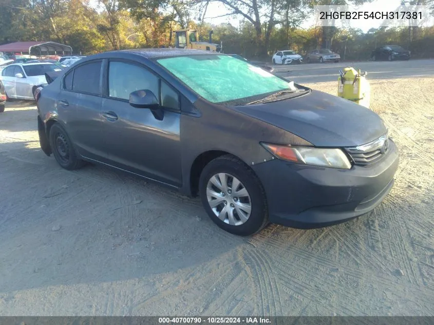 2012 Honda Civic Sdn Lx VIN: 2HGFB2F54CH317381 Lot: 40700790