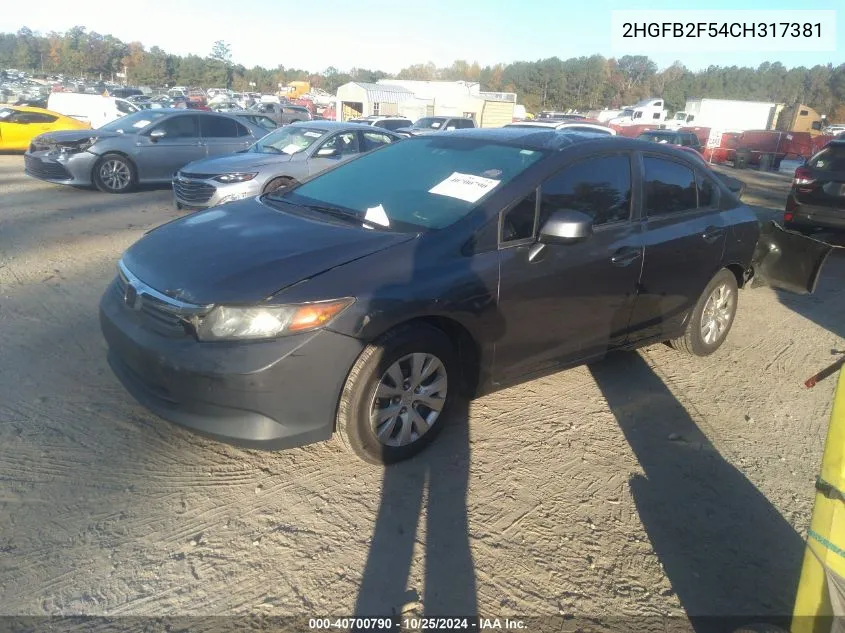 2HGFB2F54CH317381 2012 Honda Civic Sdn Lx