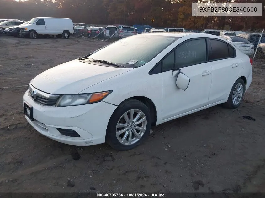 2012 Honda Civic Ex VIN: 19XFB2F80CE340600 Lot: 40705734