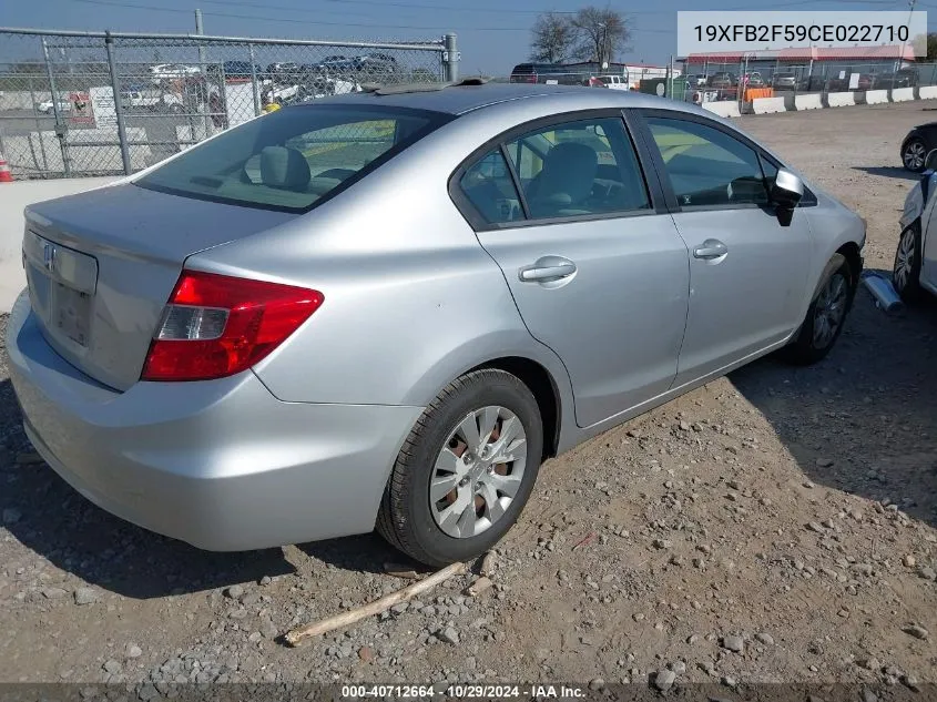 2012 Honda Civic Sdn Lx VIN: 19XFB2F59CE022710 Lot: 40712664