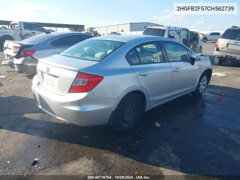 2012 Honda Civic Lx VIN: 2HGFB2F57CH562739 Lot: 40716764