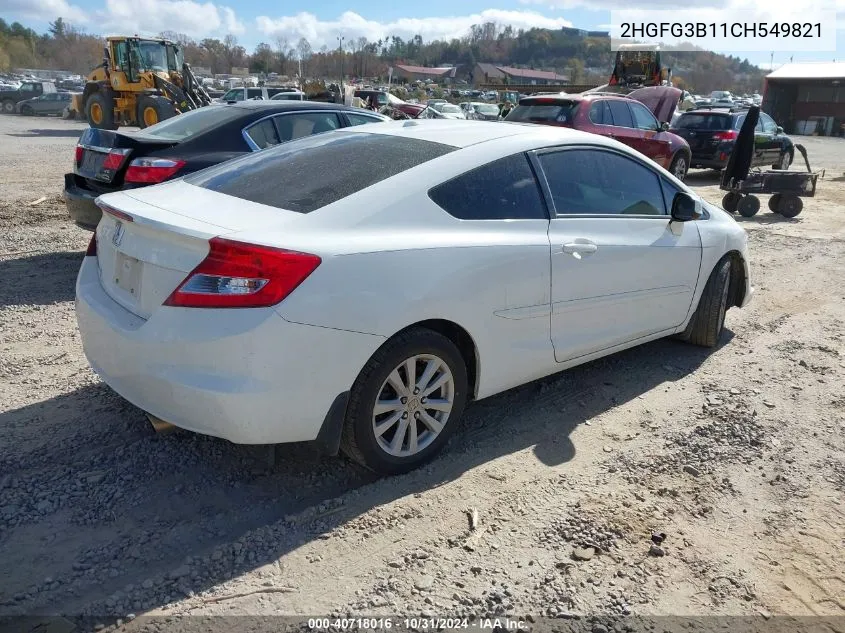 2012 Honda Civic Ex-L VIN: 2HGFG3B11CH549821 Lot: 40718016