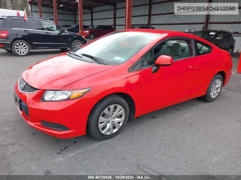 2012 Honda Civic Lx VIN: 2HGFG3B54CH512250 Lot: 40720026