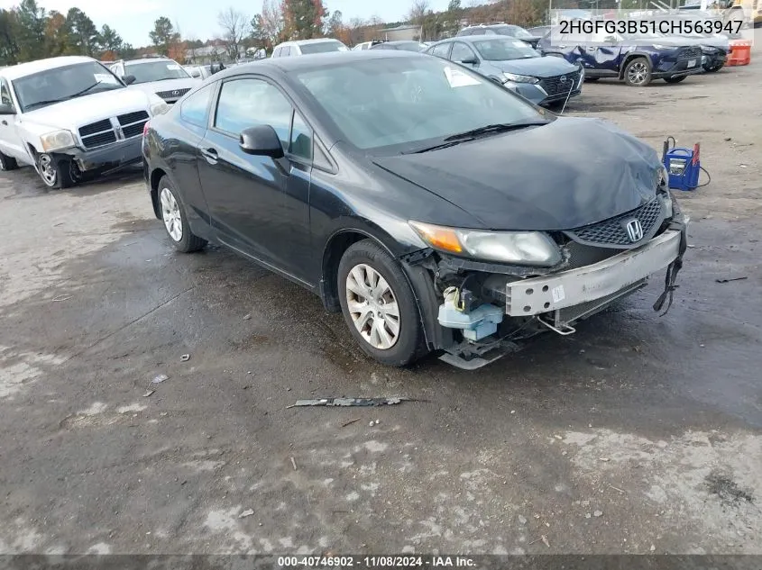 2012 Honda Civic Lx VIN: 2HGFG3B51CH563947 Lot: 40746902