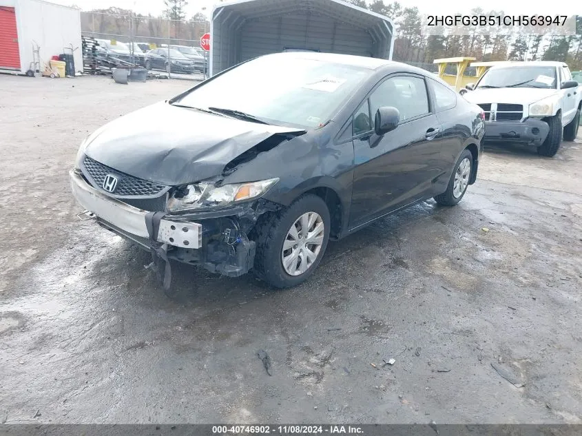 2012 Honda Civic Lx VIN: 2HGFG3B51CH563947 Lot: 40746902