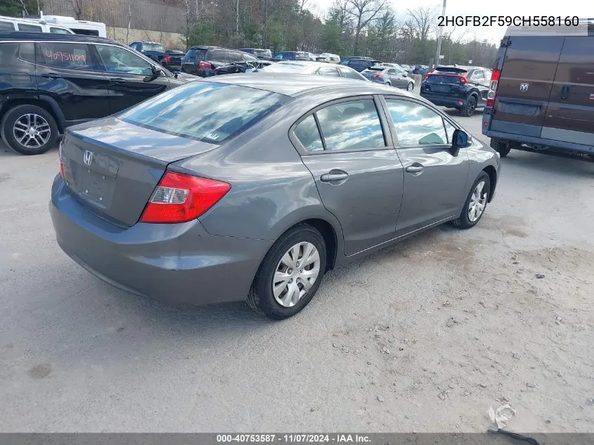 2012 Honda Civic Lx VIN: 2HGFB2F59CH558160 Lot: 40753587