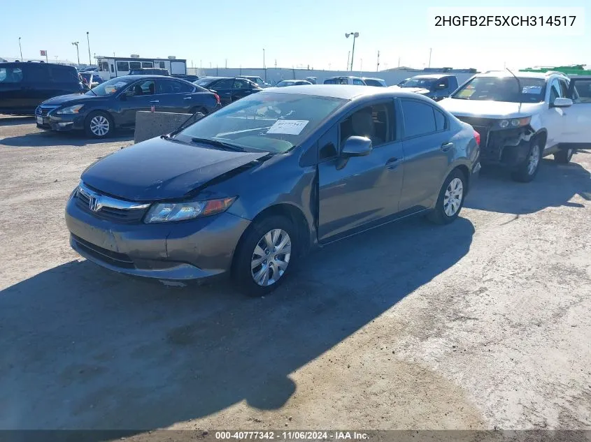 2012 Honda Civic Lx VIN: 2HGFB2F5XCH314517 Lot: 40777342