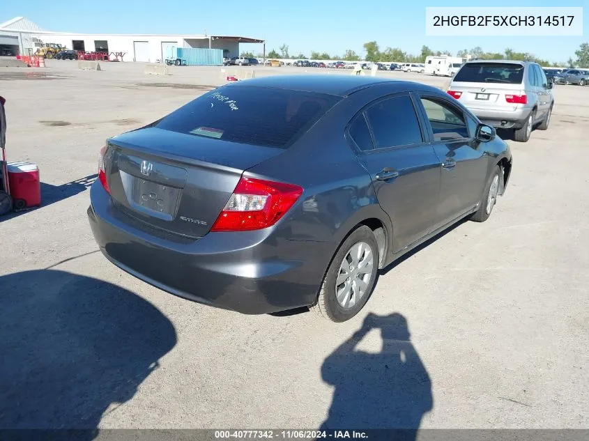 2012 Honda Civic Lx VIN: 2HGFB2F5XCH314517 Lot: 40777342