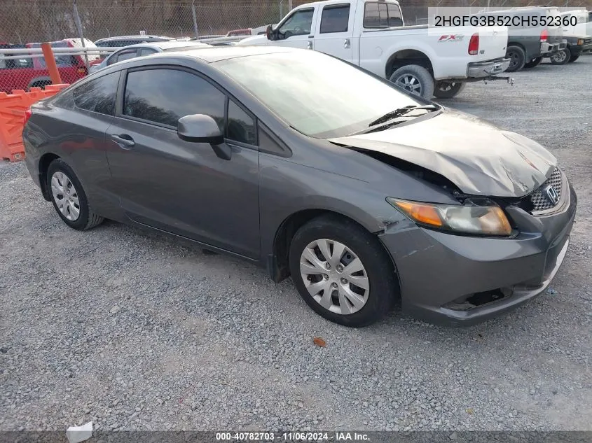 2012 Honda Civic Lx VIN: 2HGFG3B52CH552360 Lot: 40782703