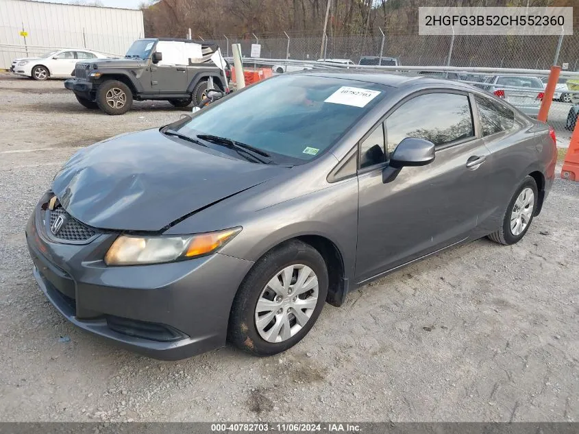 2012 Honda Civic Lx VIN: 2HGFG3B52CH552360 Lot: 40782703