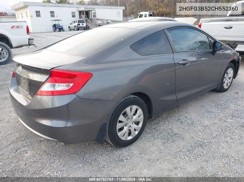 2012 Honda Civic Lx VIN: 2HGFG3B52CH552360 Lot: 40782703