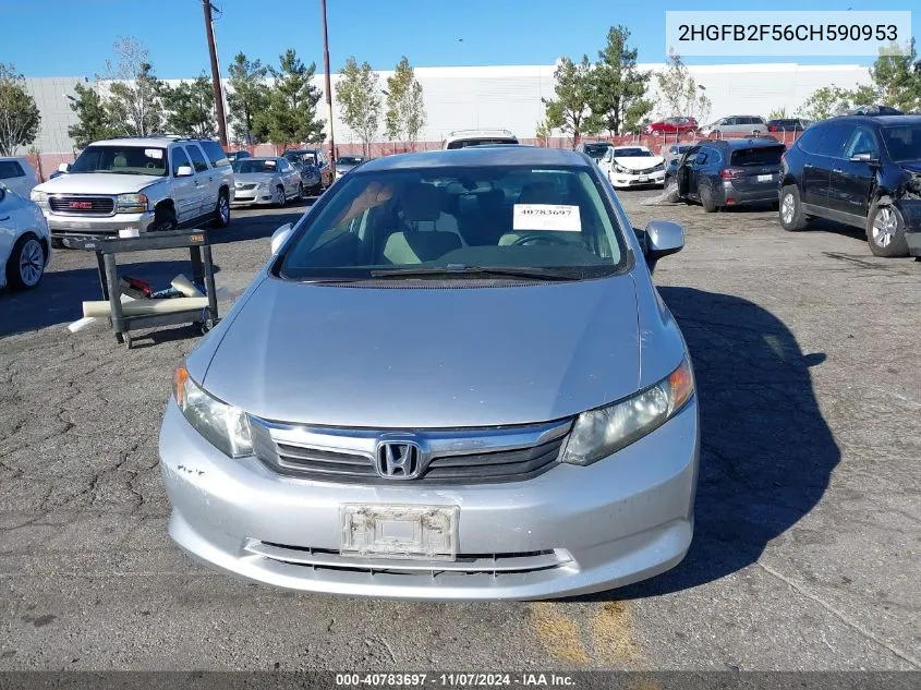 2012 Honda Civic Sdn Lx VIN: 2HGFB2F56CH590953 Lot: 40783697