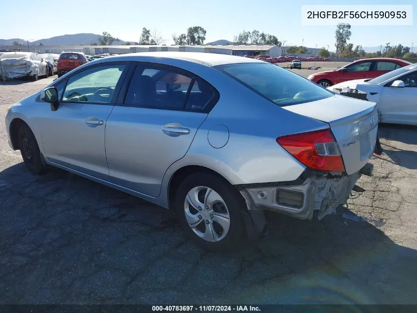 2012 Honda Civic Sdn Lx VIN: 2HGFB2F56CH590953 Lot: 40783697