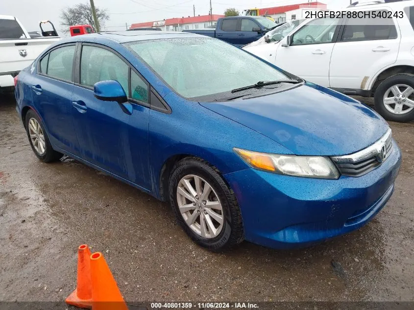 2012 Honda Civic Ex VIN: 2HGFB2F88CH540243 Lot: 40801359