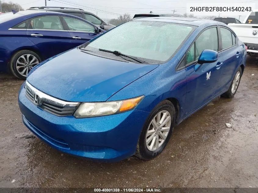 2012 Honda Civic Ex VIN: 2HGFB2F88CH540243 Lot: 40801359