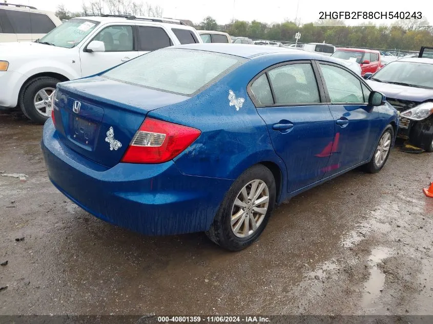 2012 Honda Civic Ex VIN: 2HGFB2F88CH540243 Lot: 40801359