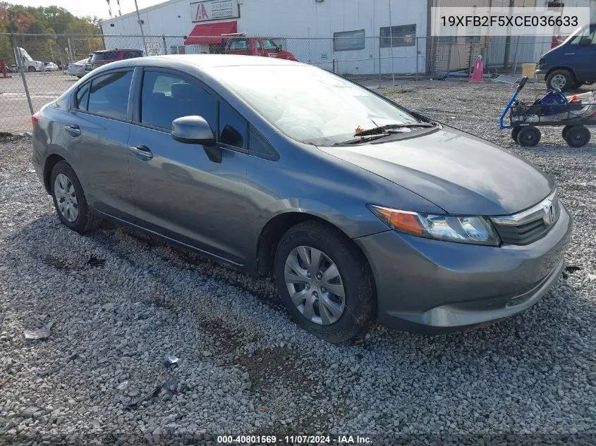 2012 Honda Civic Lx VIN: 19XFB2F5XCE036633 Lot: 40801569