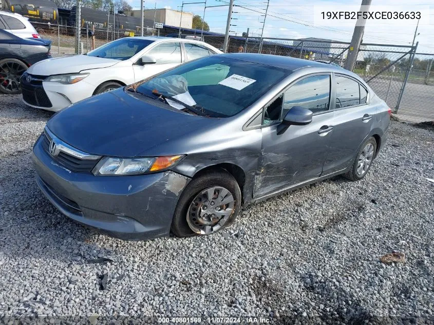 2012 Honda Civic Lx VIN: 19XFB2F5XCE036633 Lot: 40801569