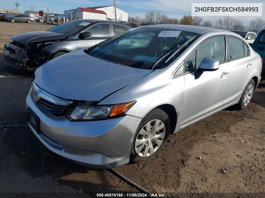 2012 Honda Civic Lx VIN: 2HGFB2F5XCH584993 Lot: 40810168