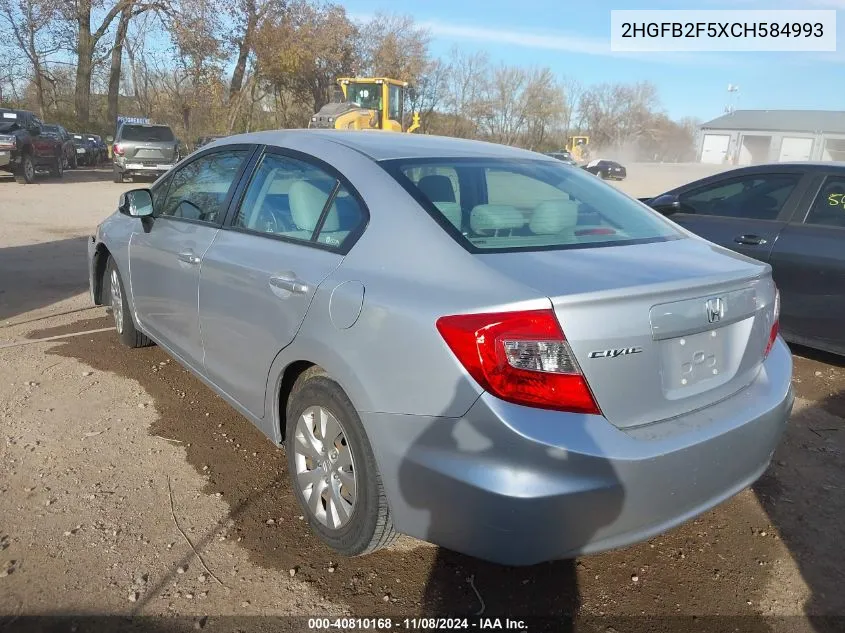 2012 Honda Civic Lx VIN: 2HGFB2F5XCH584993 Lot: 40810168