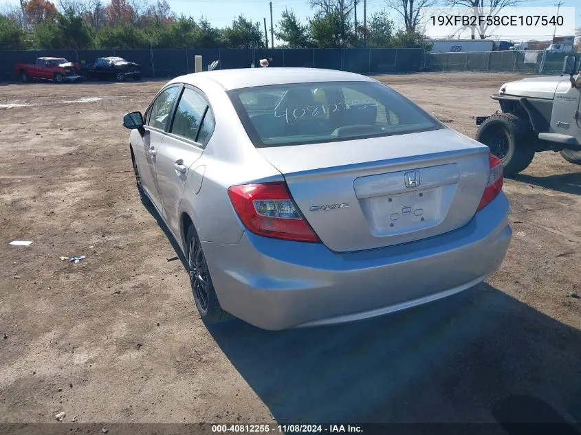 2012 Honda Civic Lx VIN: 19XFB2F58CE107540 Lot: 40812255