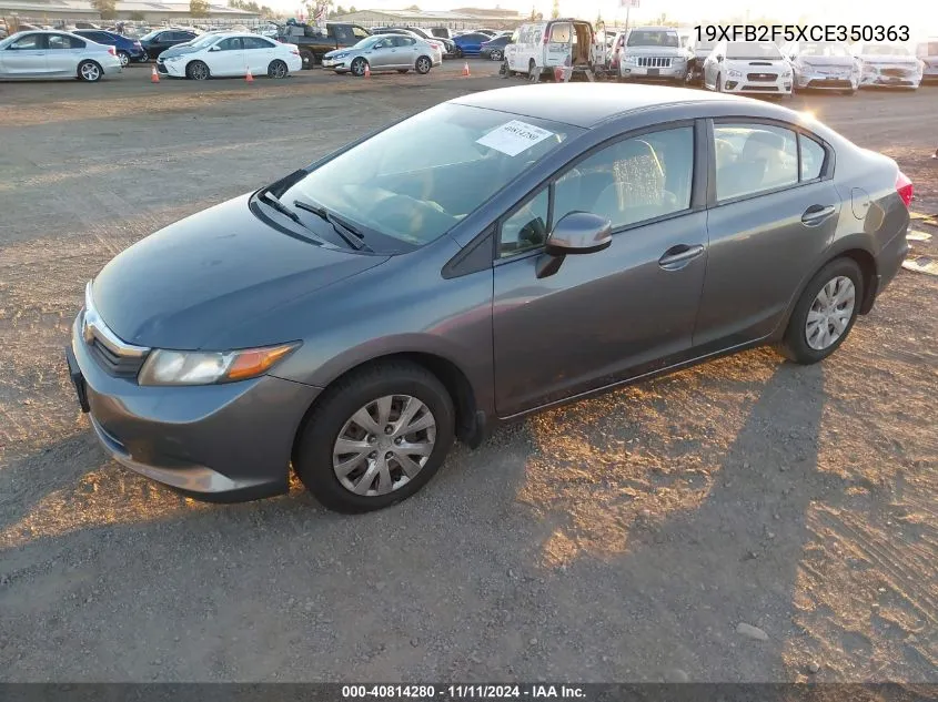 2012 Honda Civic Lx VIN: 19XFB2F5XCE350363 Lot: 40814280