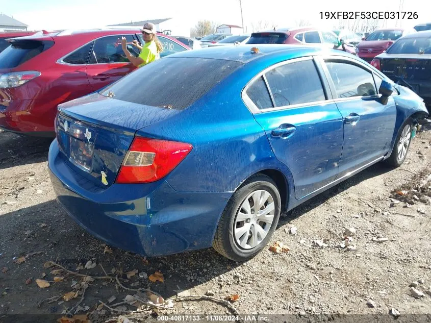 2012 Honda Civic Lx VIN: 19XFB2F53CE031726 Lot: 40817133