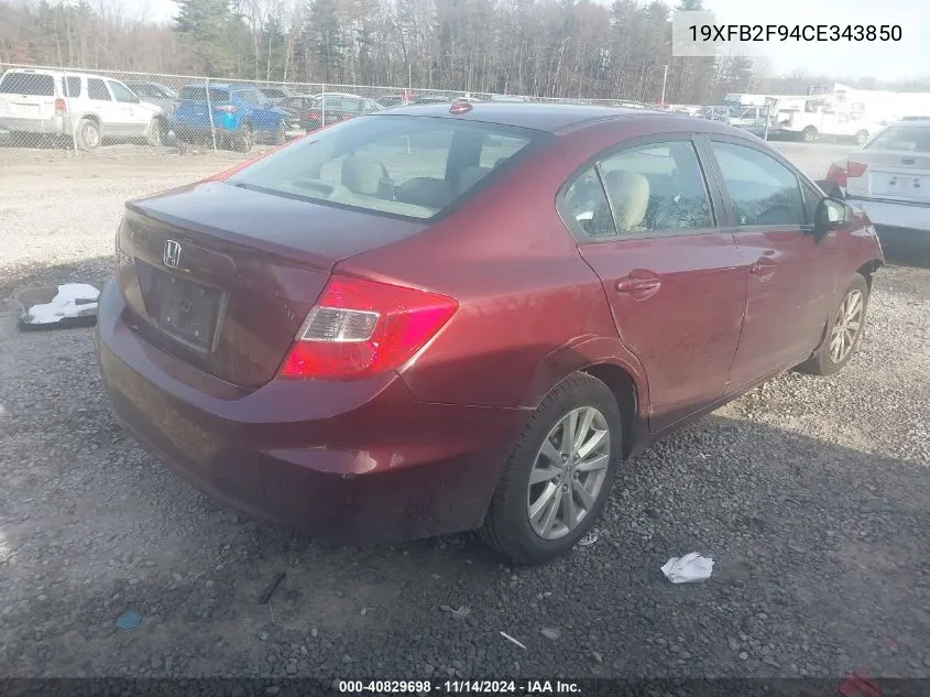 2012 Honda Civic Ex-L VIN: 19XFB2F94CE343850 Lot: 40829698