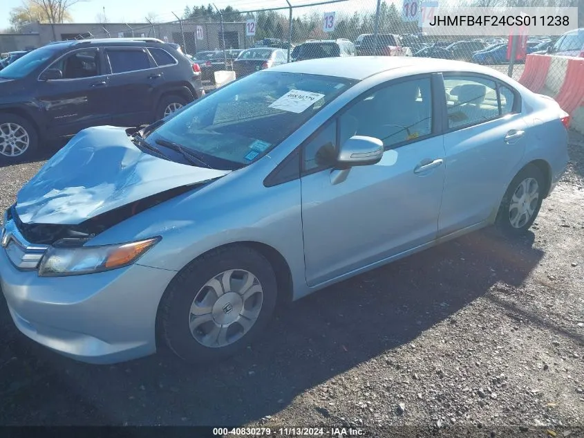 2012 Honda Civic Hybrid VIN: JHMFB4F24CS011238 Lot: 40830279