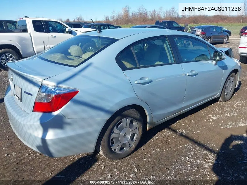 2012 Honda Civic Hybrid VIN: JHMFB4F24CS011238 Lot: 40830279