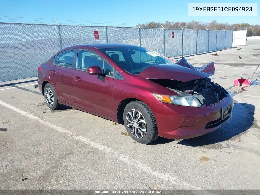 2012 Honda Civic Lx VIN: 19XFB2F51CE094923 Lot: 40838021