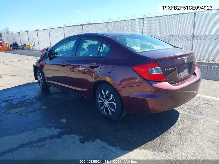 2012 Honda Civic Lx VIN: 19XFB2F51CE094923 Lot: 40838021