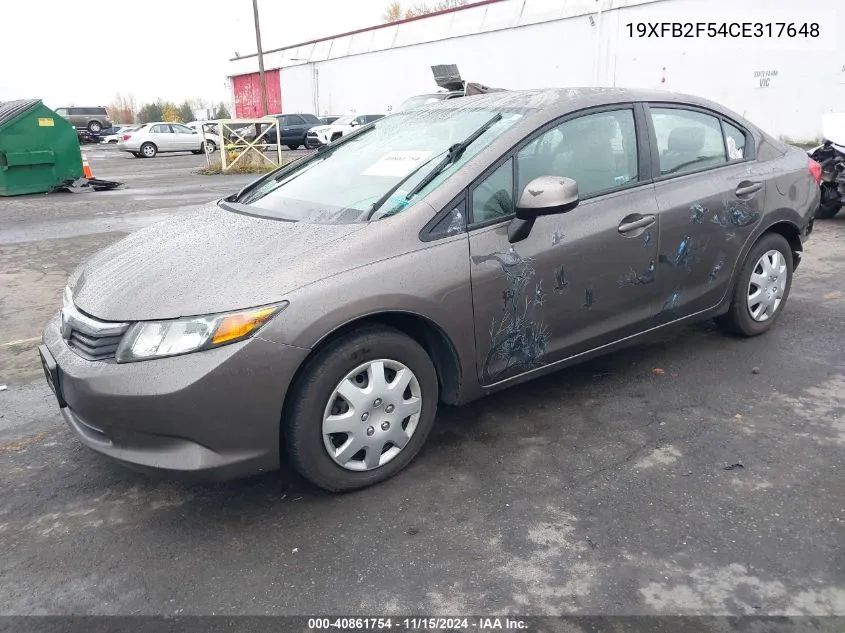 2012 Honda Civic Lx VIN: 19XFB2F54CE317648 Lot: 40861754