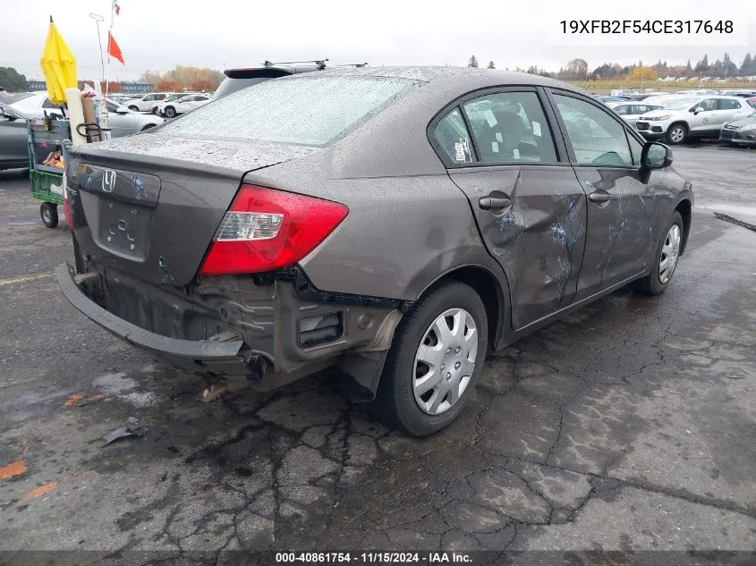 2012 Honda Civic Lx VIN: 19XFB2F54CE317648 Lot: 40861754