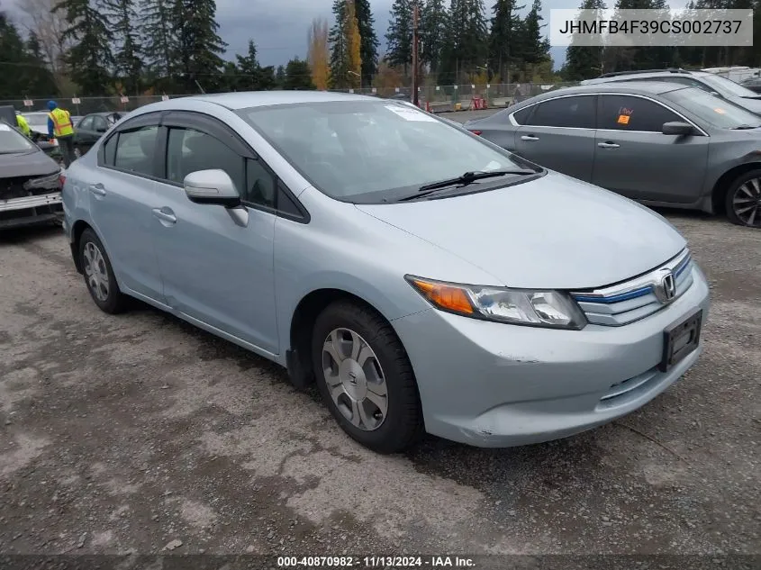 2012 Honda Civic Hybrid VIN: JHMFB4F39CS002737 Lot: 40870982