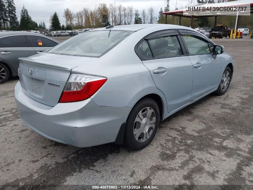 2012 Honda Civic Hybrid VIN: JHMFB4F39CS002737 Lot: 40870982