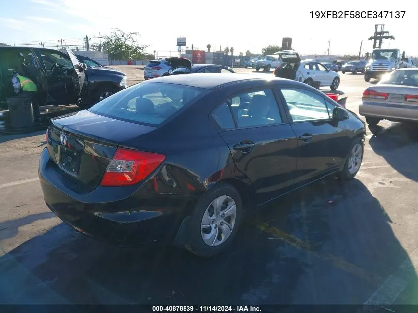 2012 Honda Civic Lx VIN: 19XFB2F58CE347137 Lot: 40878839