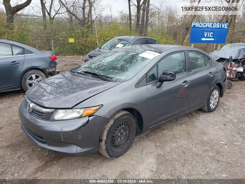 2012 Honda Civic Lx VIN: 19XFB2F5XCE008606 Lot: 40882280